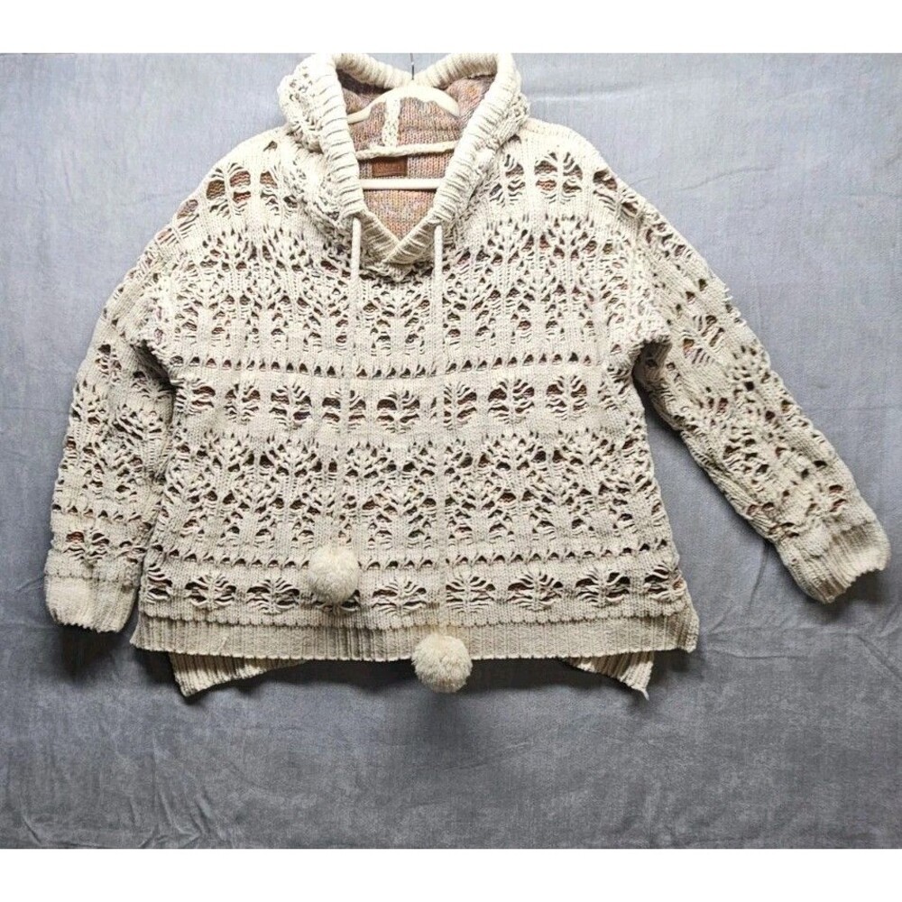 POL Womens Ivory Knit Sweater Hoodie Size Small Rainbow Chunky Winter